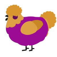 A plum and orange chicken with a head pattern