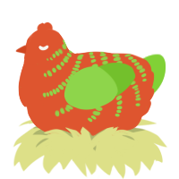 A vermilion and grass chicken with a half-bar pattern