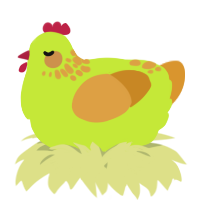 A lime and orange chicken with a neck-speckle pattern
