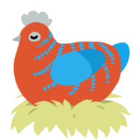 A vermilion and sky chicken with a half-bar pattern