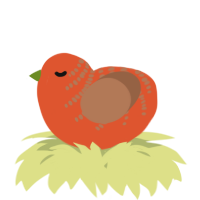 A vermilion and brown chicken with a half-bar pattern
