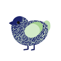 Arnold, a navy and gluppy chicken with a double-lace pattern