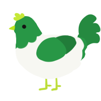 A white and viridian chicken with a head pattern