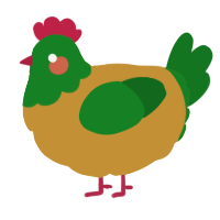 A gold and leaf chicken with a head pattern