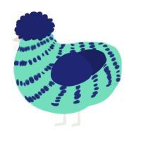 A mint and navy chicken with a bar pattern