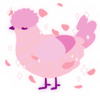 A rose and pink chicken with a bar pattern