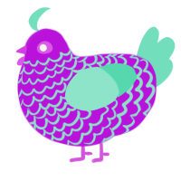 A amethyst and mint chicken with a lace pattern