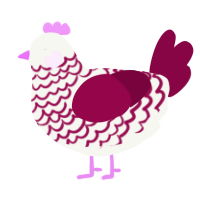 A white and maroon chicken with a lace pattern
