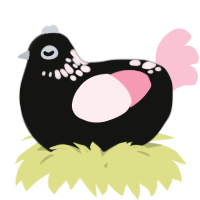 A black and rose chicken with a neck-speckle pattern