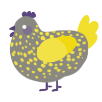 A ash and yellow chicken with a speckle pattern