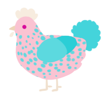 A rose and aqua chicken with a speckle pattern