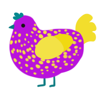 A amethyst and yellow chicken with a speckle pattern
