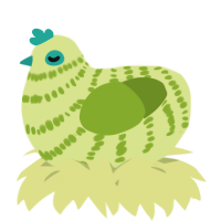 A lemon and chartreuse chicken with a bar pattern