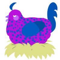 A amethyst and ultramarine chicken with a speckle pattern