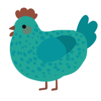 A turquoise and teal chicken with a speckle pattern