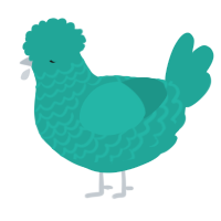 A turquoise chicken with a lace pattern