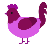 A orchid and wine chicken with a head pattern
