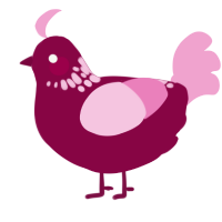 A maroon and pink chicken with a neck-speckle pattern