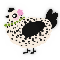 A cream and black chicken with a speckle pattern