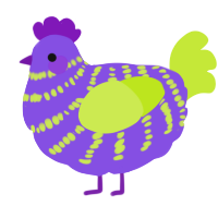 A blurple and lime chicken with a bar pattern