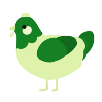 A apple and leaf chicken with a head pattern