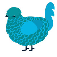 A teal and cerulean chicken with a lace pattern