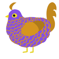 A blurple and ochre chicken with a lace pattern