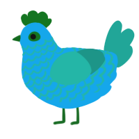 A sky and turquoise chicken with a lace pattern