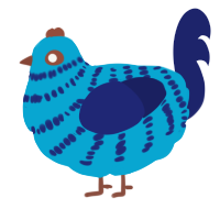 A cerulean and navy chicken with a bar pattern
