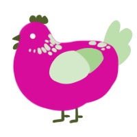 Spoon, a fuchsia and gluppy chicken with a neck-speckle pattern