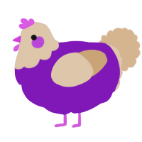 A violet and beige chicken with a head pattern
