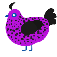 A amethyst and sable chicken with a speckle pattern