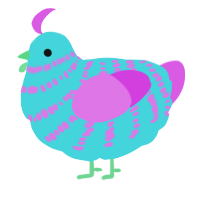 A aqua and orchid chicken with a bar pattern