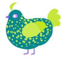 A teal and lime chicken with a speckle pattern