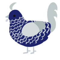A navy and silver chicken with a lace pattern