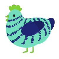 A mint and navy chicken with a bar pattern