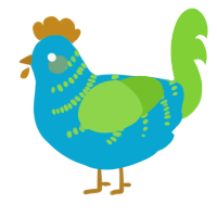 A cerulean and grass chicken with a half-bar pattern