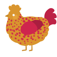 A orange and crimson chicken with a speckle pattern