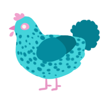 A aqua and sea chicken with a speckle pattern