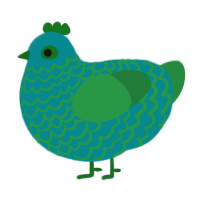 A teal and viridian chicken with a lace pattern