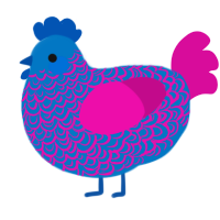 A sapphire and fuchsia chicken with a double-lace pattern