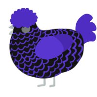 A black and indigo chicken with a lace pattern