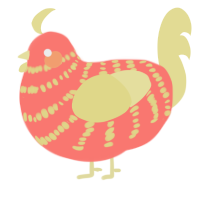 A teal and navy chicken with a bar pattern
