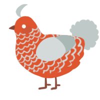 A vermilion and silver chicken with a lace pattern