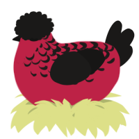 A crimson and sable chicken with a half-lace pattern