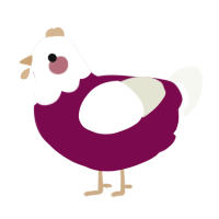 A wine and white chicken with a head pattern