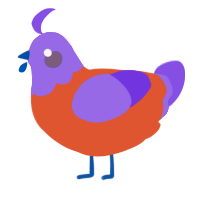 A vermilion and blurple chicken with a head pattern