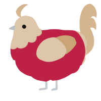 A crimson and beige chicken with a head pattern