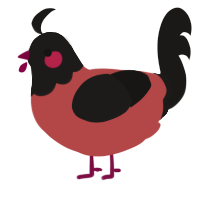 A red and sable chicken with a head pattern