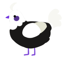 A sable and white chicken with a head pattern